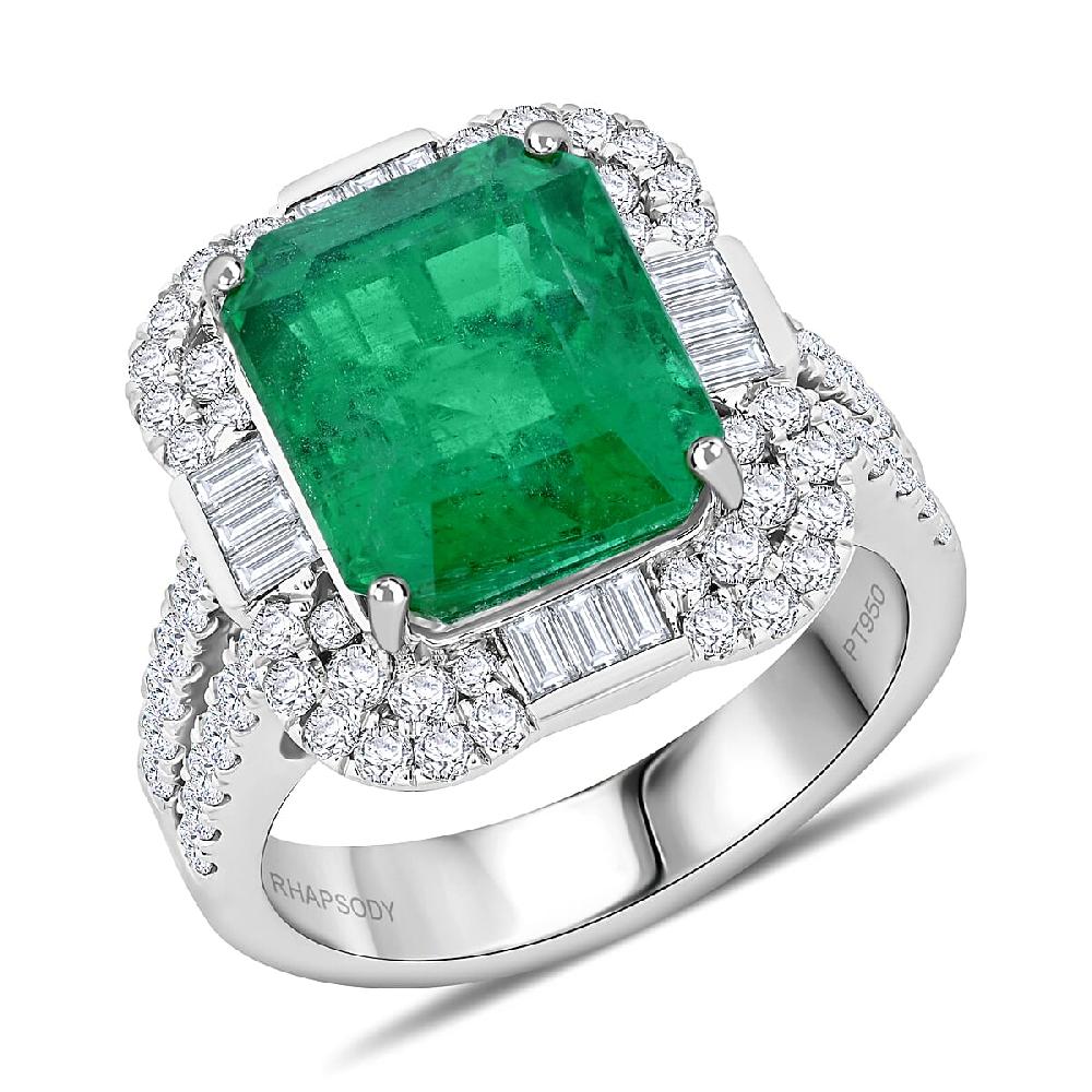 Chairman Vault Collection Certified & Appraised Rhapsody 950 Platinum AAAA Ethiopian Emerald and E-F VS Diamond Ring 11.92 Grams 8.00 ctw