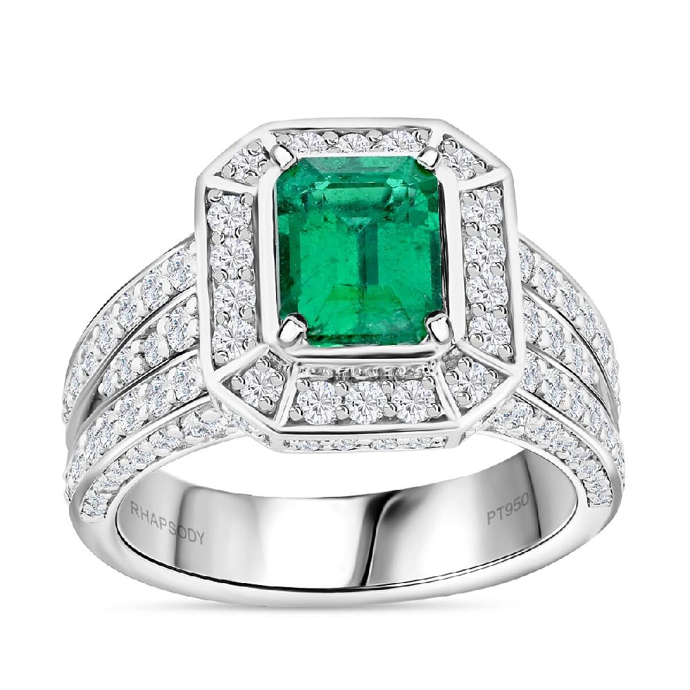 Chairman Vault Collection Certified & Appraised Rhapsody 950 Platinum AAAA Kagem Zambian Emerald and E-F VS Diamond Ring 15.77 Grams 3.25 ctw
