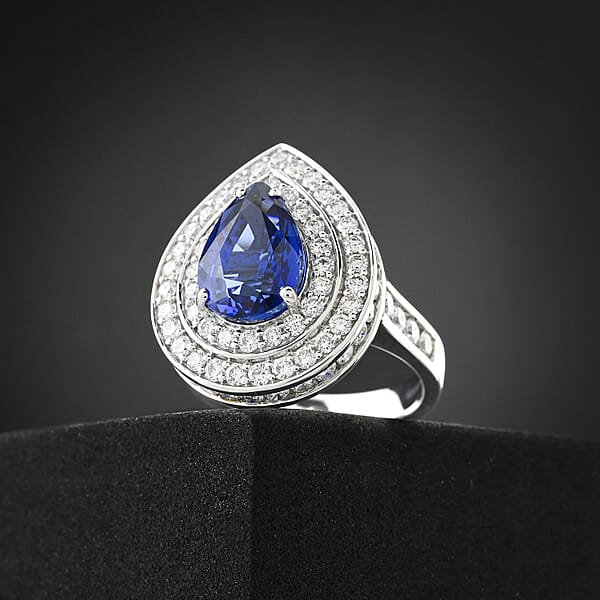 Chairman Vault Collection Certified & Appraised Rhapsody 950 Platinum AAAA Royal Ceylon Sapphire And E-F VS Diamond Ring 10.77 Grams 6.05 Ctw