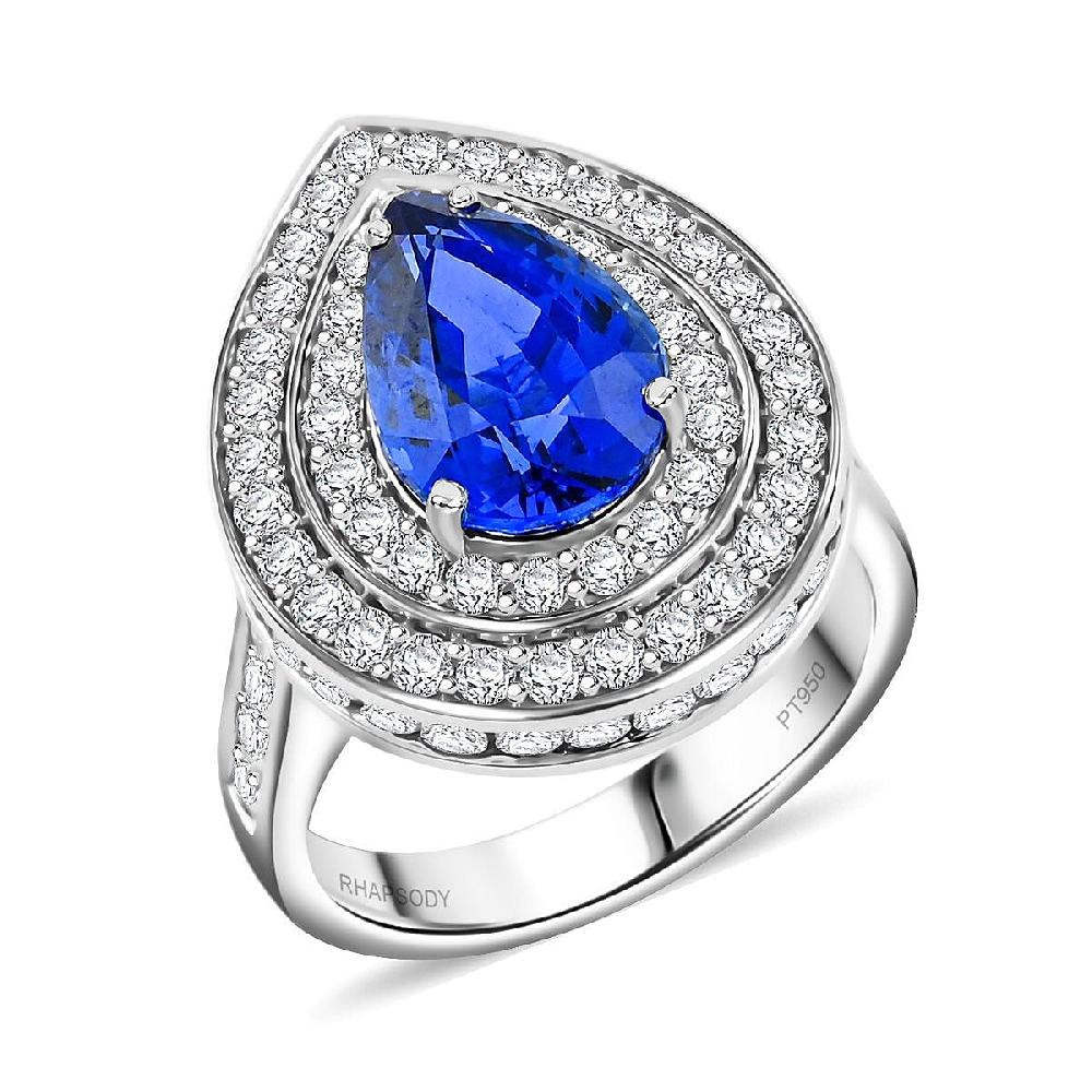 Chairman Vault Collection Certified & Appraised Rhapsody 950 Platinum AAAA Royal Ceylon Sapphire and E-F VS Diamond Ring 10.77 Grams 6.05 ctw