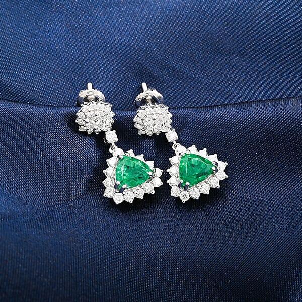 Chairman Vault Collection Certified & Appraised Rhapsody AAAA Kagem Zambian Emerald And E-F VS Diamond 4.05 Ctw Earrings In 950 Platinum 9.93 Grams