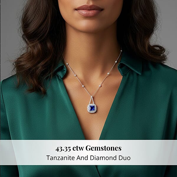 Chairman Vault Collection Certified & Appraised Rhapsody 950 Platinum AAAA Tanzanite And E-F VS Diamond Necklace 18 Inches 39.27 Grams 43.35 Ctw