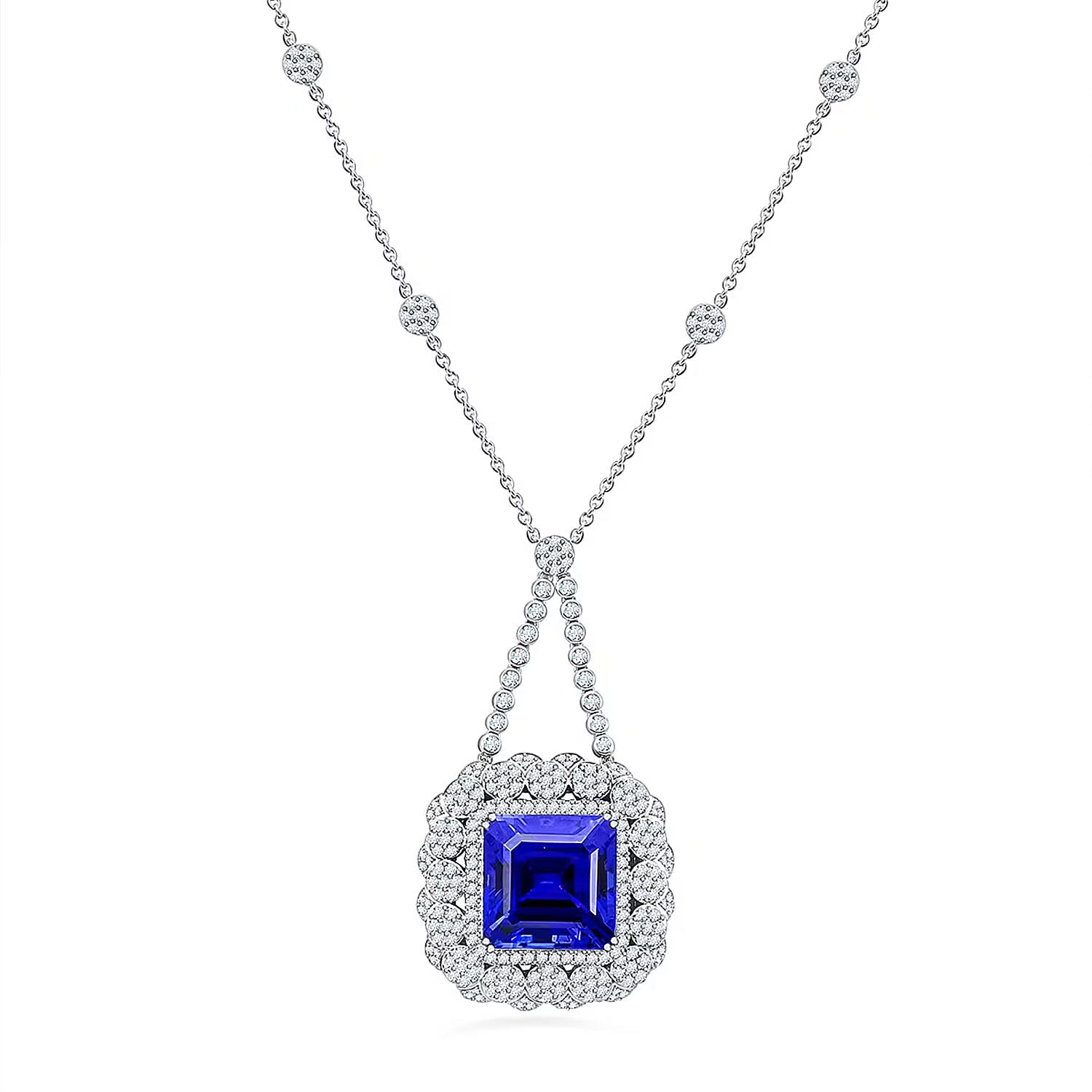 Chairman Vault Collection Certified & Appraised Rhapsody 950 Platinum AAAA Tanzanite and E-F VS Diamond Necklace 18 Inches 39.27 Grams 43.35 ctw
