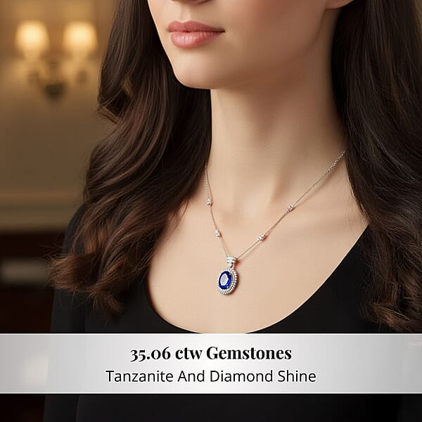 Chairman Vault Collection Certified & Appraised Rhapsody 950 Platinum AAAA Tanzanite And E-F VS Diamond Necklace 18 Inches 26.75 Grams 35.06 Ctw