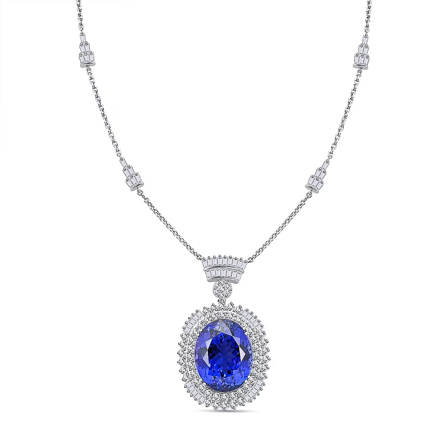 Chairman Vault Collection Certified & Appraised Rhapsody 950 Platinum AAAA Tanzanite and E-F VS Diamond Necklace 18 Inches 26.75 Grams 35.06 ctw