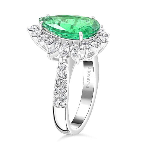 Chairman Vault Collection Certified & Appraised Rhapsody 950 Platinum AAAA Kagem Zambian Emerald And E-F VS Diamond Ring 10.41 Grams 5.26 Ctw