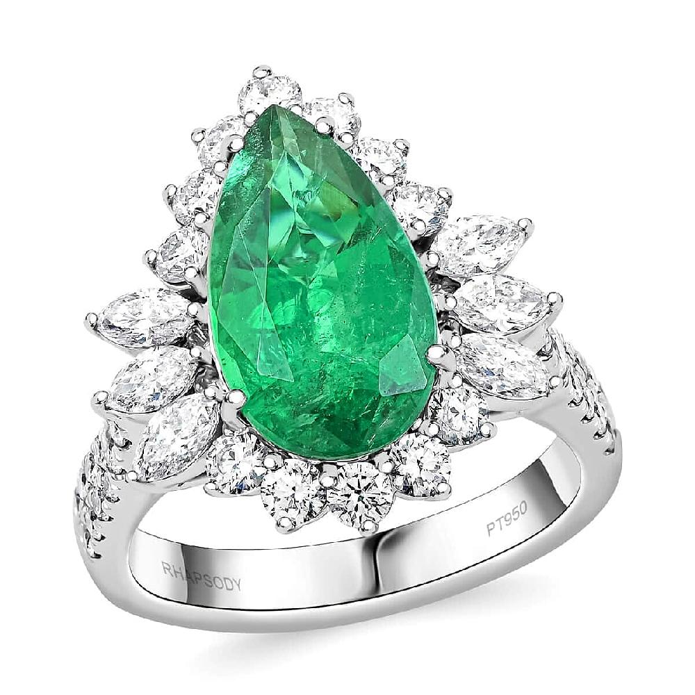 Chairman Vault Collection Certified & Appraised Rhapsody 950 Platinum AAAA Kagem Zambian Emerald and E-F VS Diamond Ring 10.41 Grams 5.26 ctw