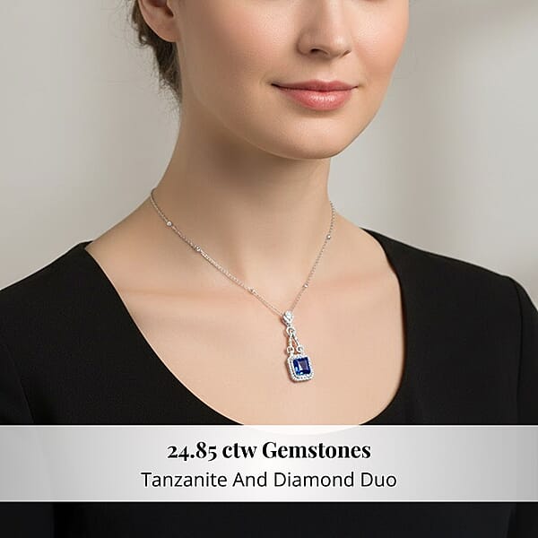 Chairman Vault Collection Certified & Appraised Rhapsody 950 Platinum AAAA Tanzanite And E-F VS Diamond Pendant Necklace 18 Inches 24.80 Grams 24.85 Ctw