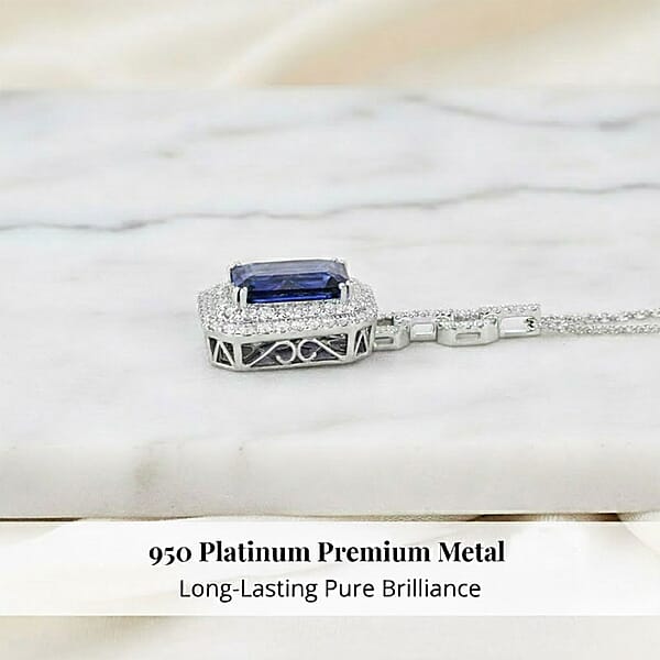 Chairman Vault Collection Certified & Appraised Rhapsody 950 Platinum AAAA Tanzanite And E-F VS Diamond Pendant Necklace 18 Inches 24.80 Grams 24.85 Ctw