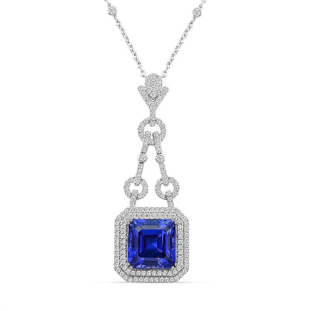 Chairman Vault Collection Certified & Appraised Rhapsody 950 Platinum AAAA Tanzanite and E-F VS Diamond Pendant Necklace 18 Inches 24.80 Grams 24.85 ctw