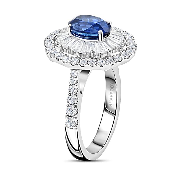 Chairman Vault Collection Certified & Appraised Rhapsody 950 Platinum AAAA Ceylon Blue Sapphire And E-F VS Diamond Ring 8.75 Grams 3.75 Ctw