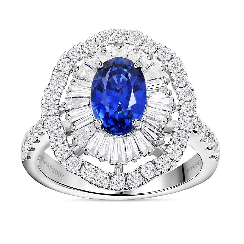 Chairman Vault Collection Certified & Appraised Rhapsody 950 Platinum AAAA Ceylon Blue Sapphire and E-F VS Diamond Ring 8.75 Grams 3.75 ctw