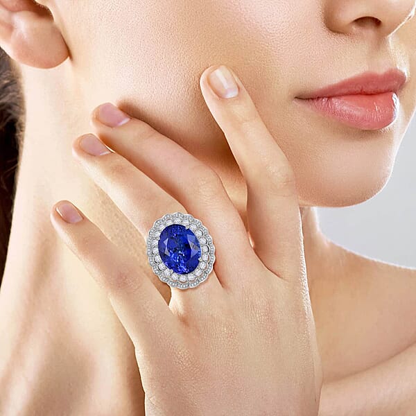 Chairman Vault Collection Certified & Appraised Rhapsody 950 Platinum AAAA Tanzanite And E-F VS Diamond Ring 19.90 Grams 19.61 Ctw