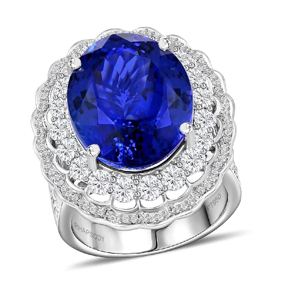 Chairman Vault Collection Certified & Appraised Rhapsody 950 Platinum AAAA Tanzanite and E-F VS Diamond Ring 19.90 Grams 19.61 ctw