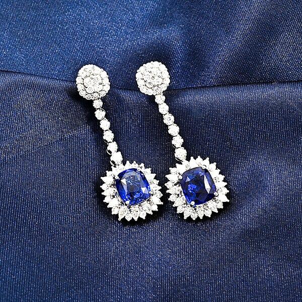 Chairman Vault Collection Certified & Appraised Rhapsody AAAA Ceylon Blue Sapphire And E-F VS Diamond 8.55 Ctw Earrings In 950 Platinum 11.30 Grams