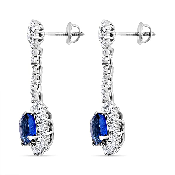 Chairman Vault Collection Certified & Appraised Rhapsody AAAA Ceylon Blue Sapphire And E-F VS Diamond 8.55 Ctw Earrings In 950 Platinum 11.30 Grams