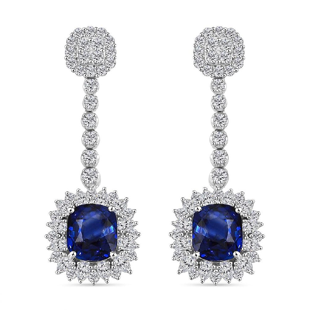 Chairman Vault Collection Certified & Appraised Rhapsody AAAA Ceylon Blue Sapphire and E-F VS Diamond 8.55 ctw Earrings in 950 Platinum 11.30 Grams