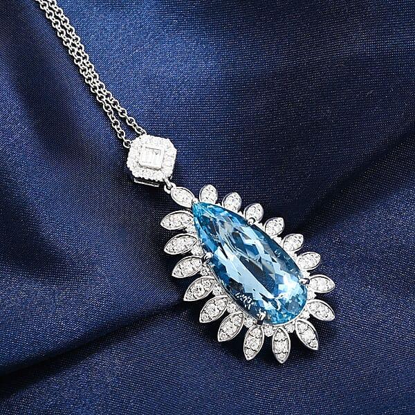 Chairman Vault Collection Certified & Appraised Rhapsody AAAA Santa Maria Aquamarine And E-F VS Diamond 17.85 Ctw Pendant Necklace In 950 Platinum 18 Inches 20.75 Grams