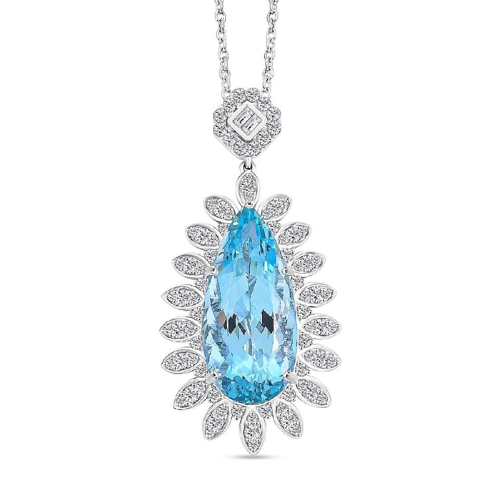 Chairman Vault Collection Certified & Appraised Rhapsody AAAA Santa Maria Aquamarine and E-F VS Diamond 17.85 ctw Pendant Necklace in 950 Platinum 18 Inches 20.75 Grams