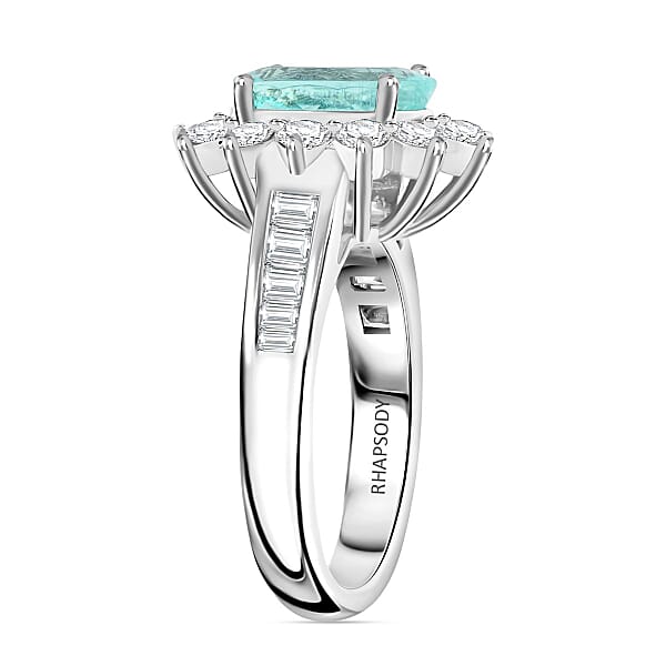 Chairman Vault Collection Certified & Appraised Rhapsody 950 Platinum AAAA Paraiba Tourmaline And E-F VS Diamond Ring 10.80 Grams 3.85 Ctw