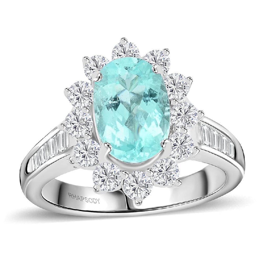 Chairman Vault Collection Certified & Appraised Rhapsody 950 Platinum AAAA Paraiba Tourmaline and E-F VS Diamond Ring 10.80 Grams 3.85 ctw