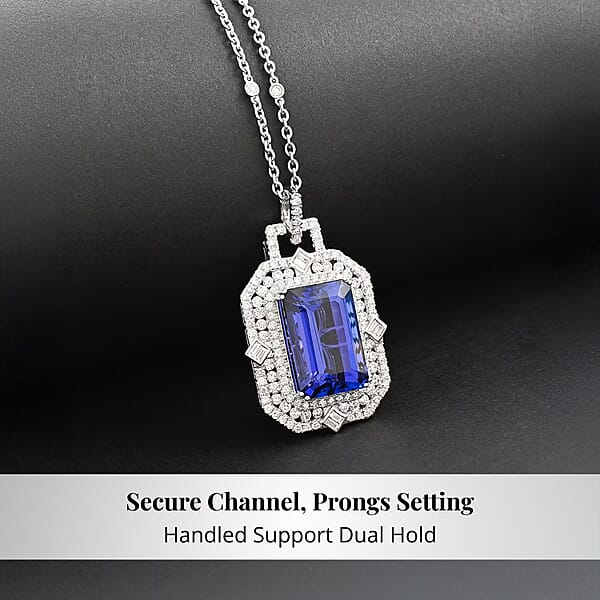 Chairman Vault Collection Certified & Appraised Rhapsody 950 Platinum AAAA Tanzanite And E-F VS Diamond Necklace 18 Inches 20.45 Grams 20.05 Ctw