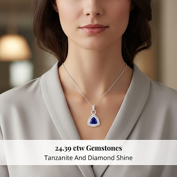 Chairman Vault Collection Certified & Appraised Rhapsody 950 Platinum AAAA Tanzanite And E-F VS Diamond Pendant Necklace 18 Inches 30.12 Grams 24.39 Ctw