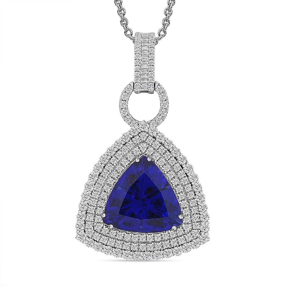 Chairman Vault Collection Certified & Appraised Rhapsody 950 Platinum AAAA Tanzanite and E-F VS Diamond Pendant Necklace 18 Inches 30.12 Grams 24.39 ctw