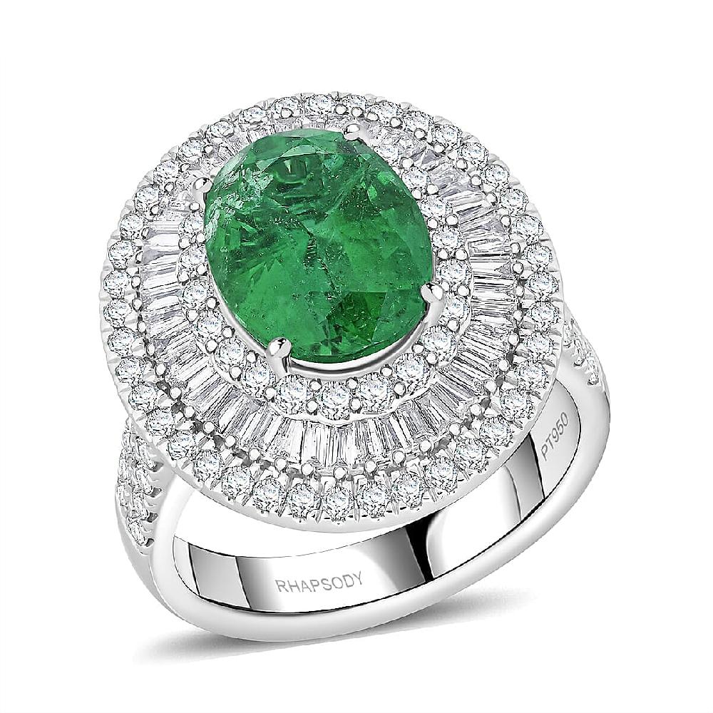 Chairman Vault Collection Certified & Appraised Rhapsody AAAA Kagem Zambian Emerald and E-F VS Diamond 5.40 ctw Ring in 950 Platinum 14.40 Grams