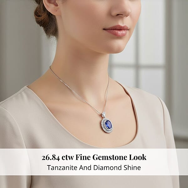 Chairman Vault Collection Certified & Appraised Rhapsody 950 Platinum AAAA Tanzanite And E-F VS Diamond Pendant Necklace 18 Inches 23.70 Grams 26.84 Ctw
