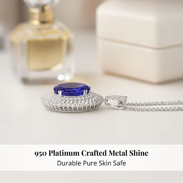 Chairman Vault Collection Certified & Appraised Rhapsody 950 Platinum AAAA Tanzanite And E-F VS Diamond Pendant Necklace 18 Inches 23.70 Grams 26.84 Ctw