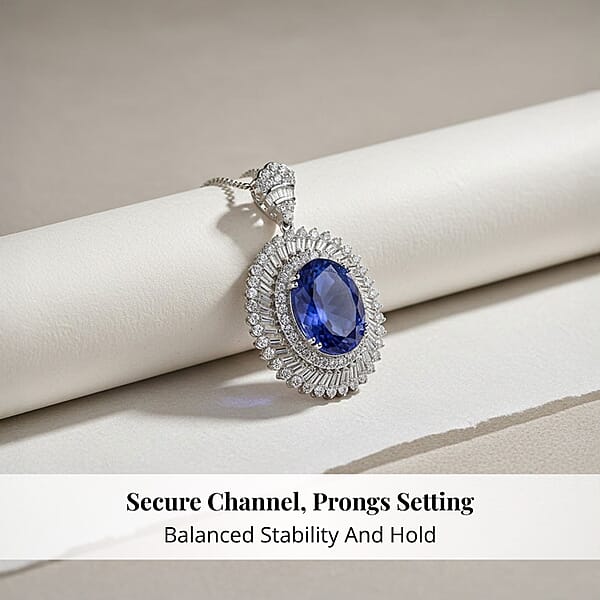 Chairman Vault Collection Certified & Appraised Rhapsody 950 Platinum AAAA Tanzanite And E-F VS Diamond Pendant Necklace 18 Inches 23.70 Grams 26.84 Ctw