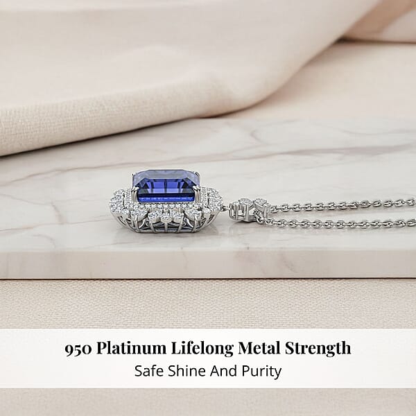 Chairman Vault Collection Certified & Appraised Rhapsody 950 Platinum AAAA Tanzanite And E-F VS Diamond Pendant Necklace 18 Inches 18.30 Grams 27.39 Ctw