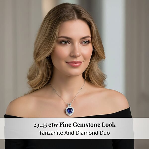 Chairman Vault Collection Certified & Appraised Rhapsody 950 Platinum AAAA Tanzanite And E-F VS Diamond Pendant Necklace 18 Inches 21.18 Grams 23.45 Ctw
