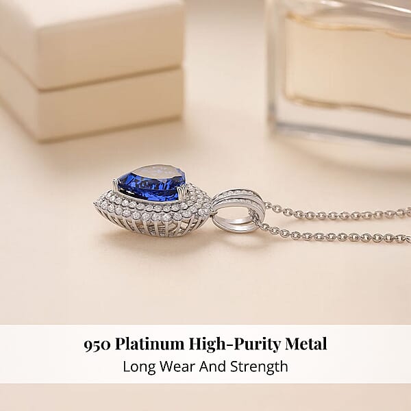 Chairman Vault Collection Certified & Appraised Rhapsody 950 Platinum AAAA Tanzanite And E-F VS Diamond Pendant Necklace 18 Inches 21.18 Grams 23.45 Ctw