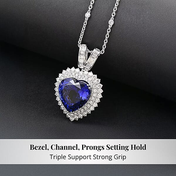 Chairman Vault Collection Certified & Appraised Rhapsody 950 Platinum AAAA Tanzanite And E-F VS Diamond Pendant Necklace 18 Inches 21.18 Grams 23.45 Ctw