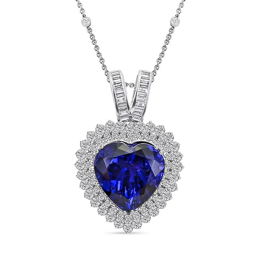 Chairman Vault Collection Certified & Appraised Rhapsody 950 Platinum AAAA Tanzanite and E-F VS Diamond Pendant Necklace 18 Inches 21.18 Grams 23.45 ctw