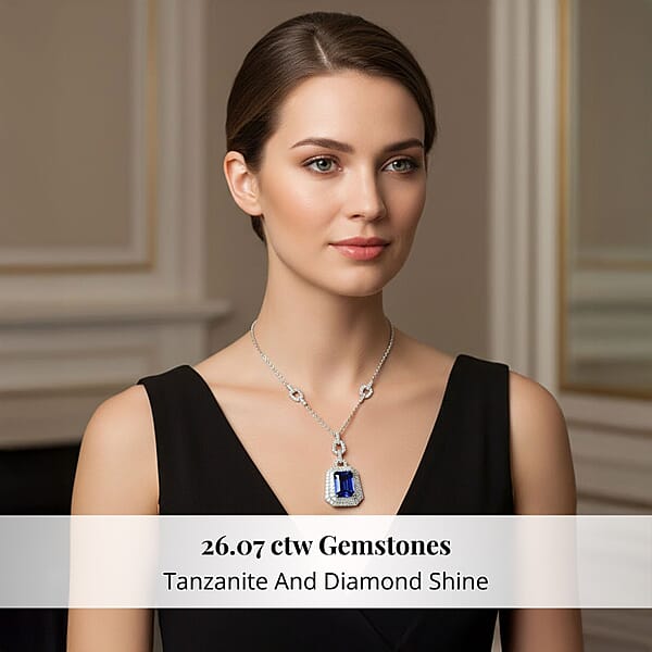 Chairman Vault Collection Certified & Appraised Rhapsody 950 Platinum AAAA Tanzanite And E-F VS Diamond Pendant Necklace 18 Inches 47.35 Grams 26.07 Ctw