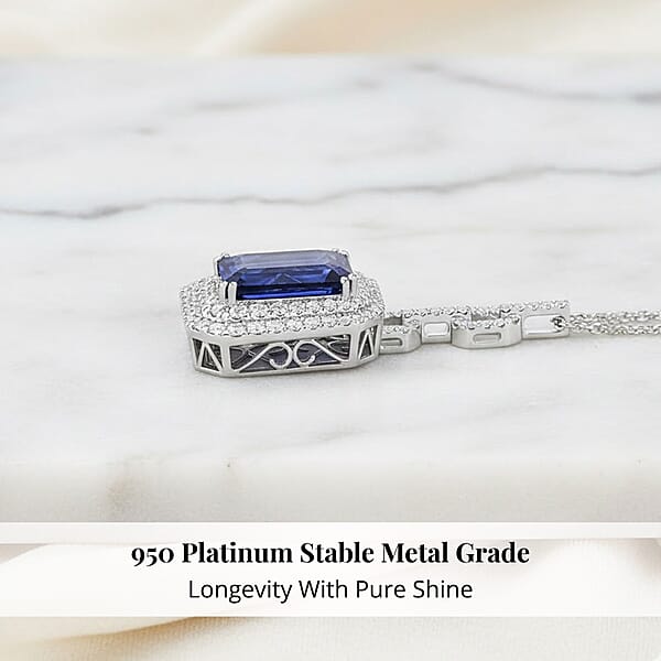 Chairman Vault Collection Certified & Appraised Rhapsody 950 Platinum AAAA Tanzanite And E-F VS Diamond Pendant Necklace 18 Inches 47.35 Grams 26.07 Ctw