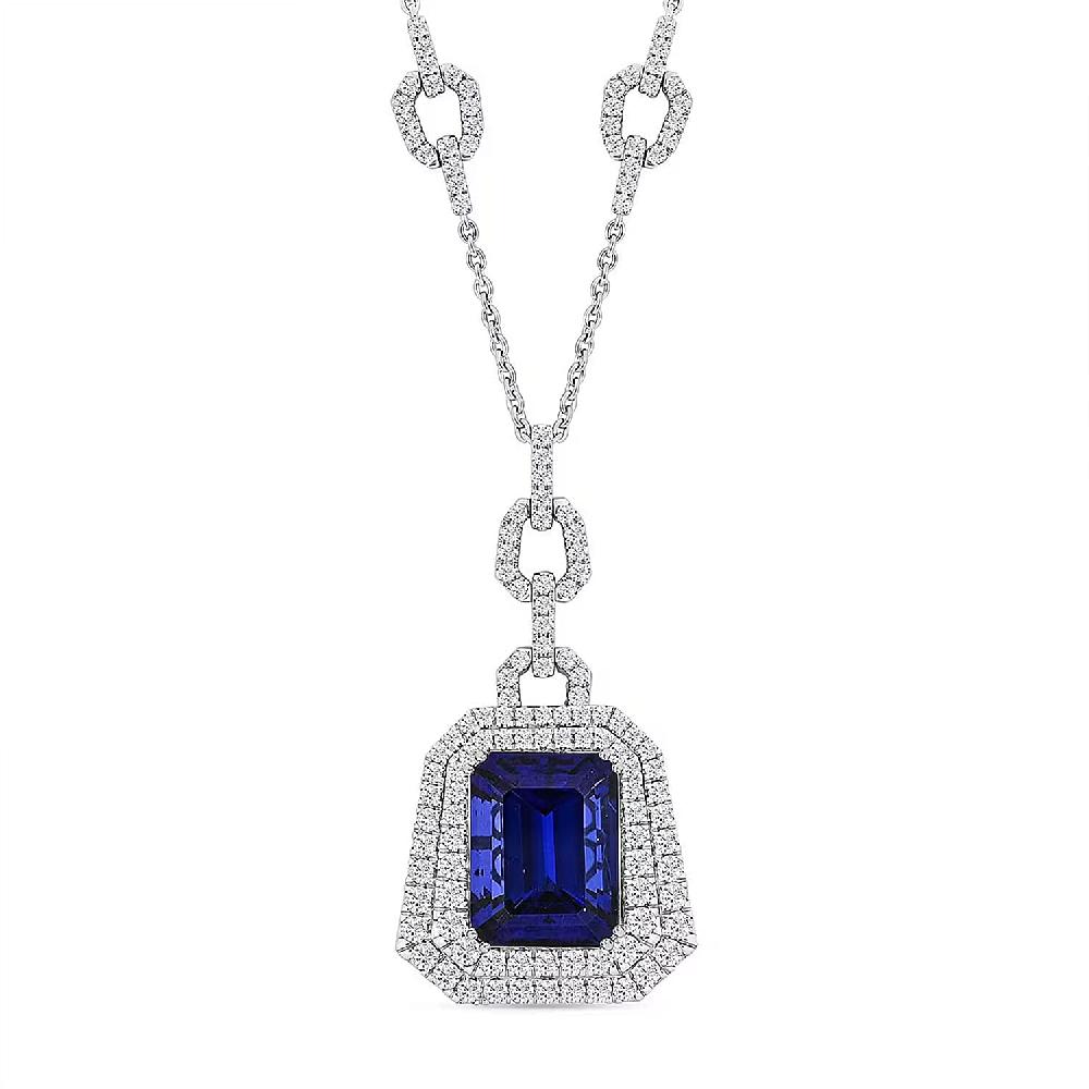 Chairman Vault Collection Certified & Appraised Rhapsody 950 Platinum AAAA Tanzanite and E-F VS Diamond Pendant Necklace 18 Inches 47.35 Grams 26.07 ctw