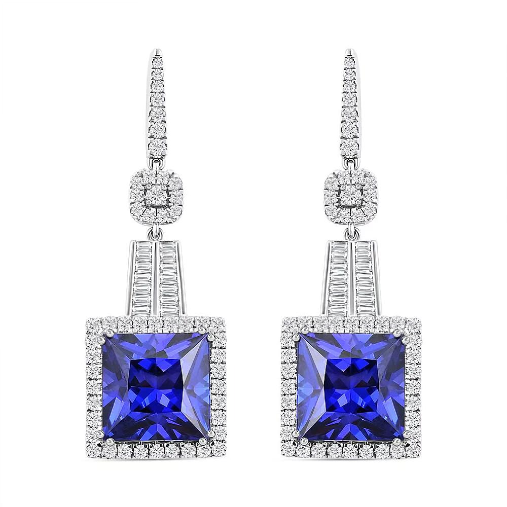 Chairman Vault Collection Certified & Appraised Rhapsody 950 Platinum Princess Cut AAAA Tanzanite and E-F VS Diamond Dangle Earrings 20.80 Grams 24.05 ctw