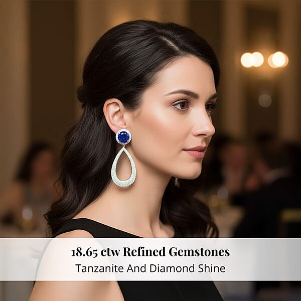 Chairman Vault Collection Certified & Appraised Rhapsody 950 Platinum AAAA Tanzanite And E-F VS Diamond Earrings 24.30 Grams 18.65 Ctw