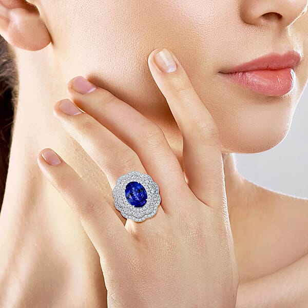 Chairman Vault Collection Certified & Appraised Rhapsody 950 Platinum AAAA Tanzanite And E-F VS Diamond Ring 27.50 Grams 20.10 Ctw