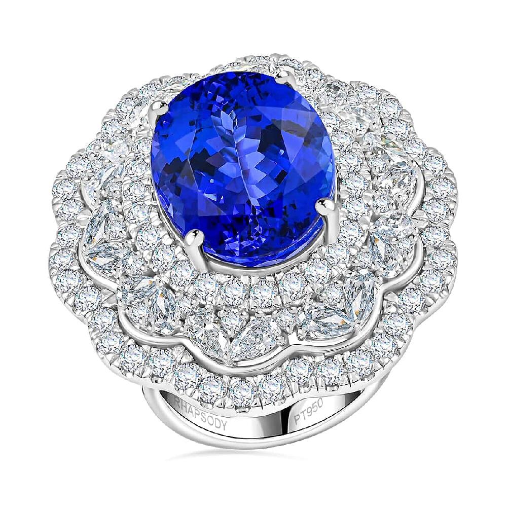 Chairman Vault Collection Certified & Appraised Rhapsody 950 Platinum AAAA Tanzanite and E-F VS Diamond Ring 27.50 Grams 20.10 ctw
