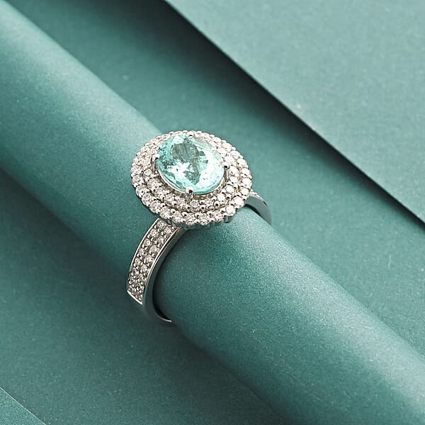 Chairman Vault Collection Certified & Appraised Rhapsody AAAA Paraiba Tourmaline And E-F VS Diamond 3.50 Ctw Ring In 950 Platinum 11.25 Grams