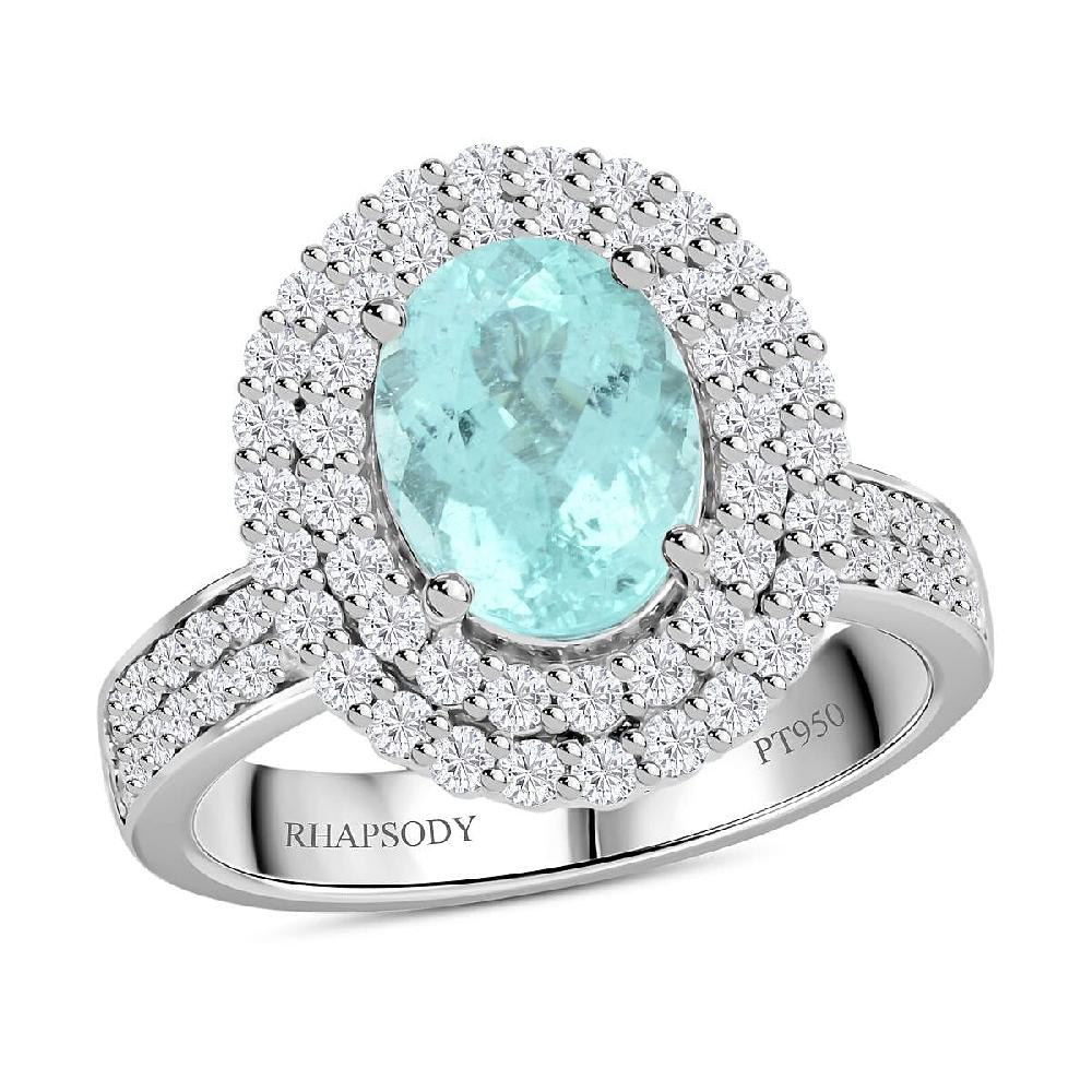 Chairman Vault Collection Certified & Appraised Rhapsody AAAA Paraiba Tourmaline and E-F VS Diamond 3.50 ctw Ring in 950 Platinum 11.25 Grams