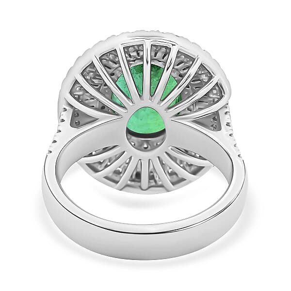 Chairman Vault Collection Certified & Appraised Rhapsody AAAA Kagem Zambian Emerald And E-F VS Diamond 5.40 Ctw Ring In 950 Platinum 14.40 Grams