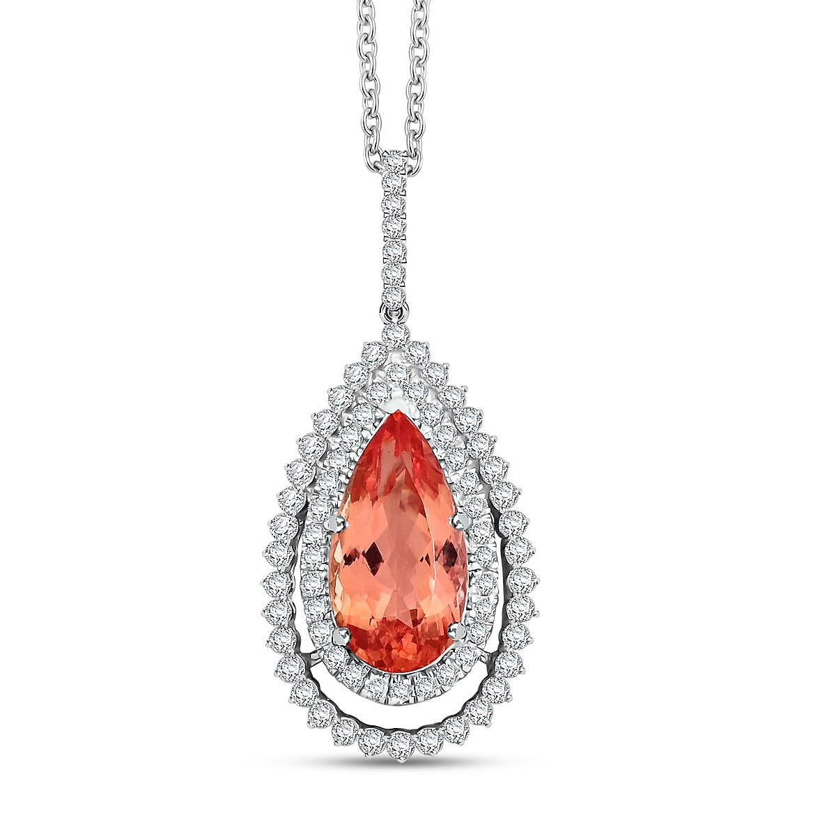 Chairman Vault Collection Certified & Appraised Rhapsody AAAA Imperial Topaz and E-F VS Diamond 8.95 ctw Pendant Necklace in 950 Platinum 13.93 Grams 18 Inches