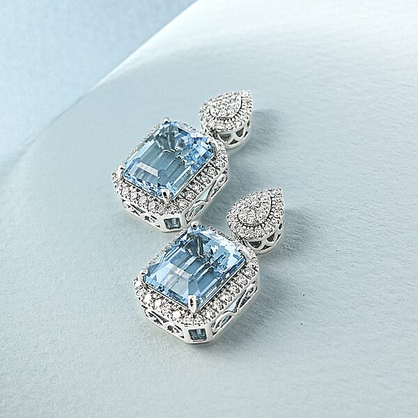Chairman Vault Collection Certified & Appraised Rhapsody AAAA Santa Maria Aquamarine And E-F VS Diamond 15.53 Ctw Earrings In 950 Platinum 17.51 Grams