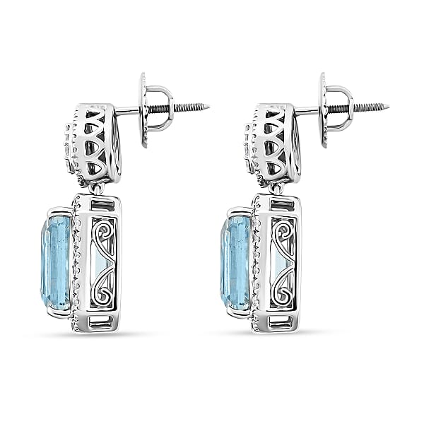 Chairman Vault Collection Certified & Appraised Rhapsody AAAA Santa Maria Aquamarine And E-F VS Diamond 15.53 Ctw Earrings In 950 Platinum 17.51 Grams